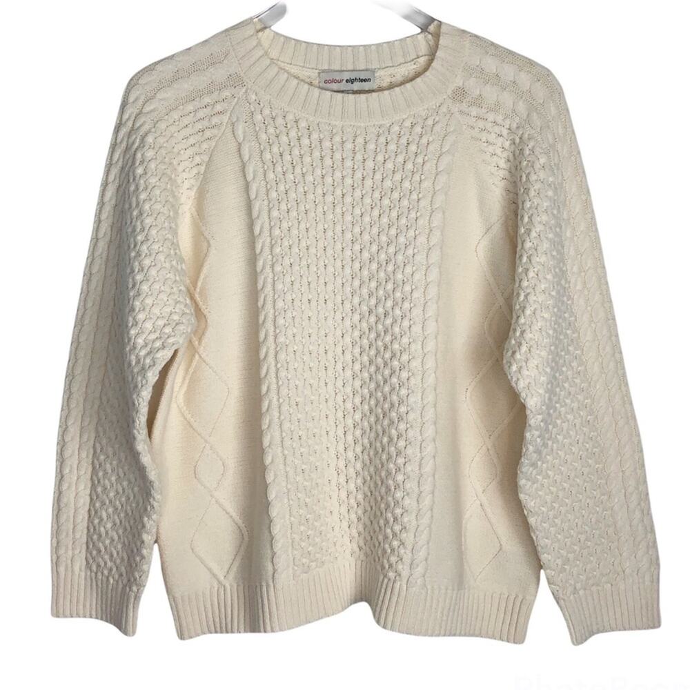 Cable Knit Chunky Crewneck Sweater Ivory Size Small